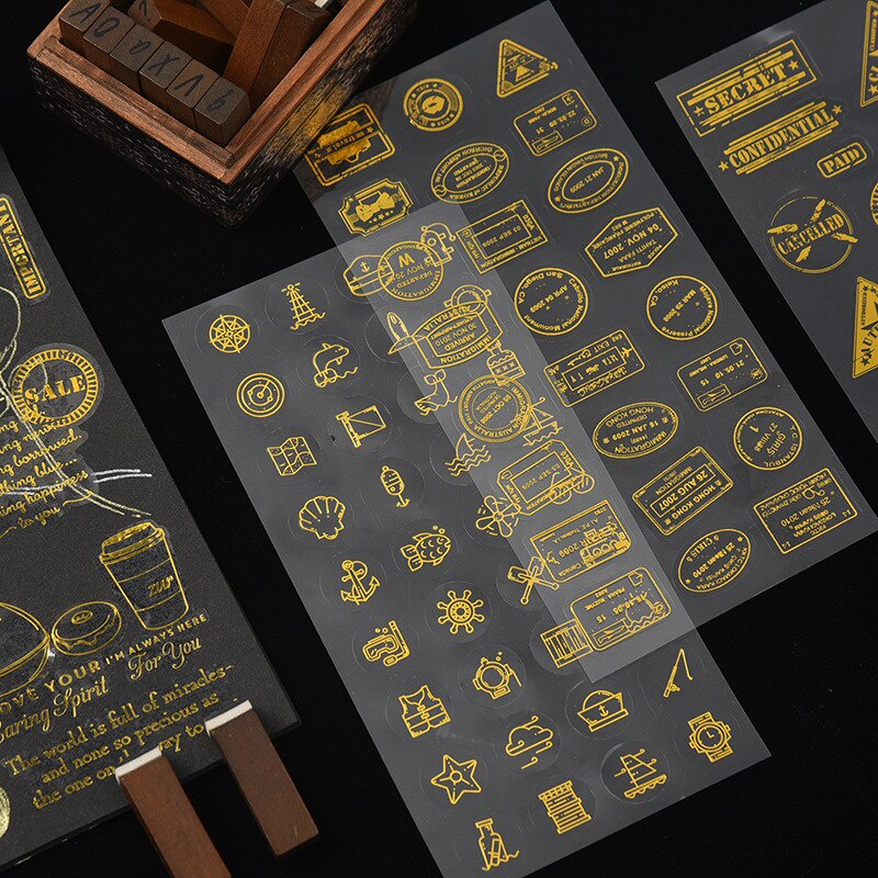2 Tấm nhãn dán trang trí album màu vàng đồng nhiều kiểu dáng đa năng tiện dụng chất lượng cao