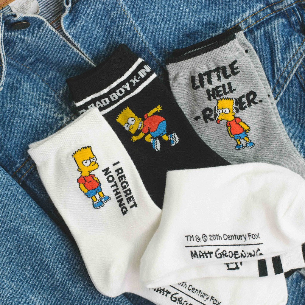 BAD BART - Tất vớ cao cổ unisex nhân vật hoạt hình The Simpsons, bản quyền chính hãng, nhập khẩu Hàn Quốc