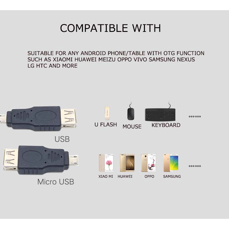 Bộ ĐiềU HợP OTG Lỗ CắM USB 2.0 Sang ĐầU CắM Micro USB 2.0 5Pin Cho ĐiệN Thoạ