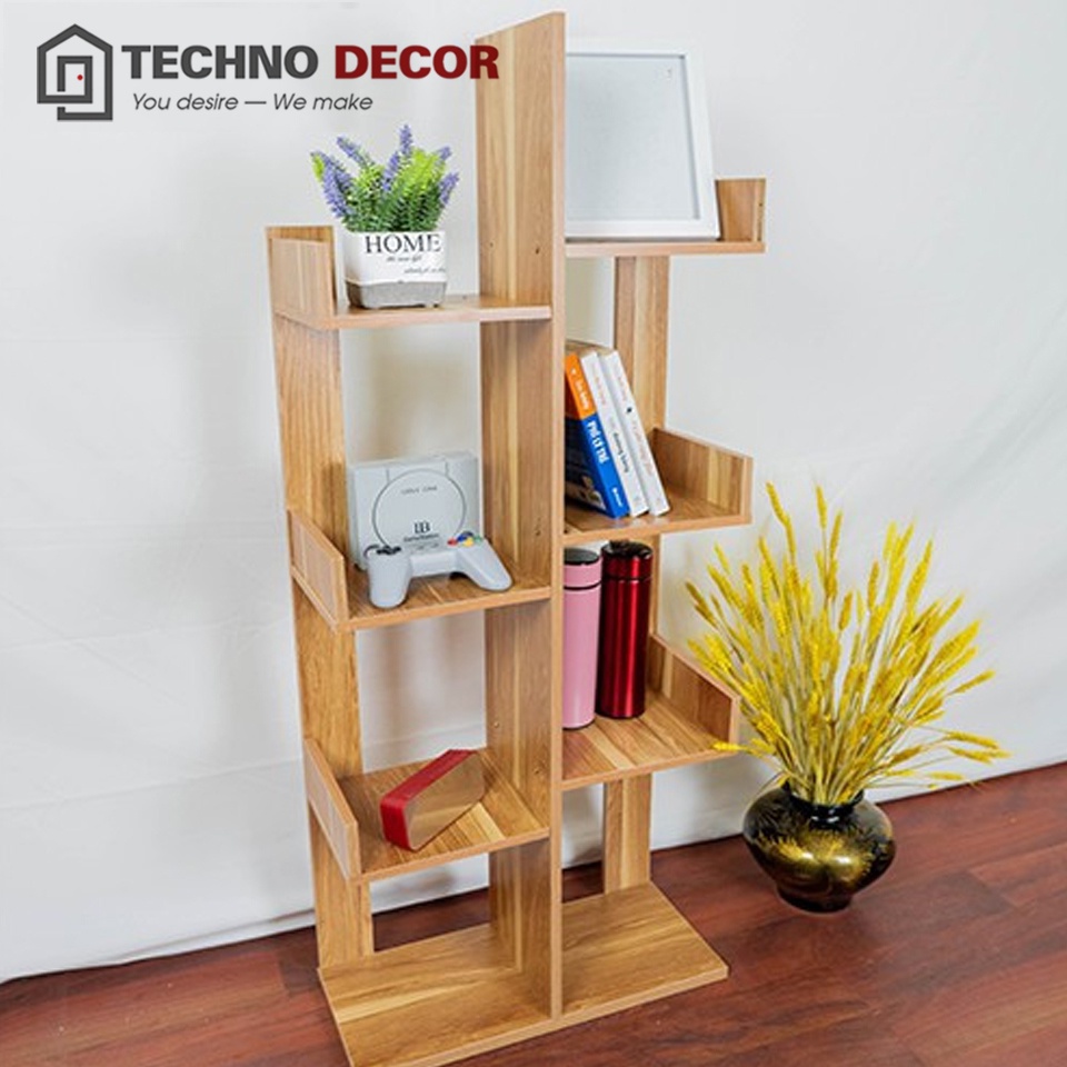 Kệ Sách Xương Rồng Kệ Sách Decor Phòng Khách Phòng Làm Việc 8 Ngăn 120x50x20cm Bằng Gỗ TechnoDecor