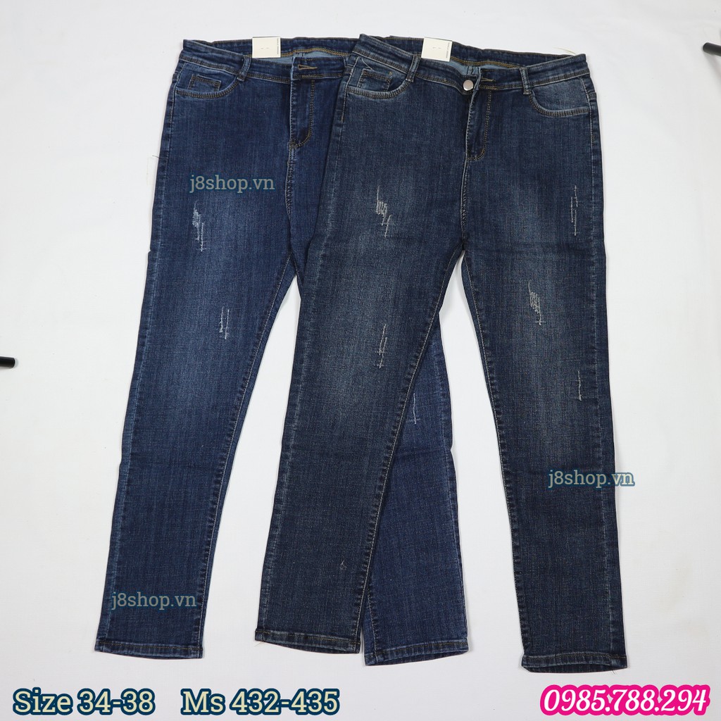 Quần Jean Nữ Dành Cho Người Mập Kiểu Cào Xước Nhẹ Màu Xanh Đậm/Nhạt Size 34-38 Mã 432-435