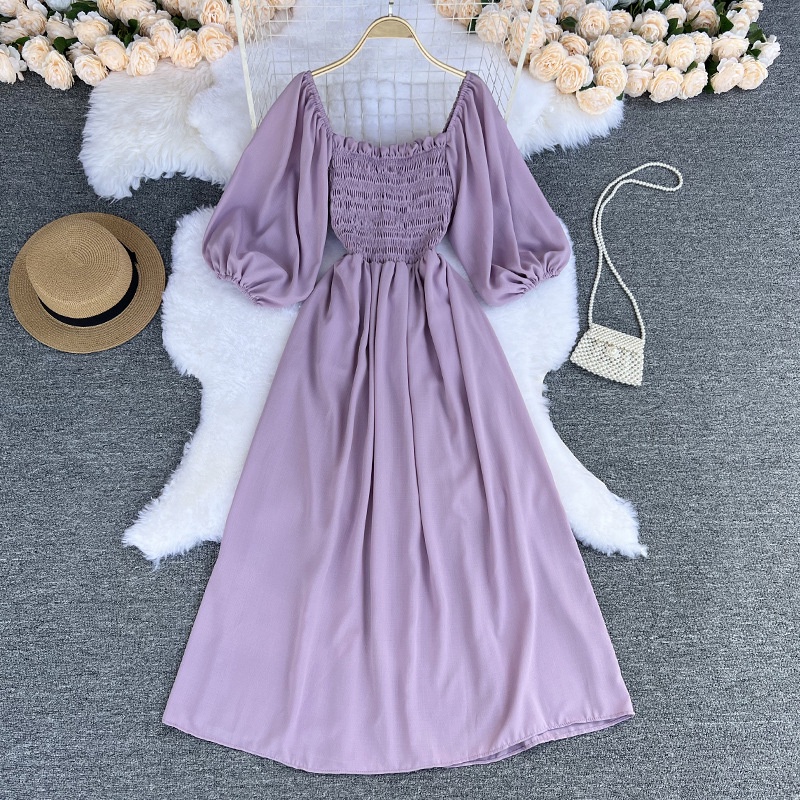 Đầm lửng IELGY cổ vuông phong cách Pháp kiểu khí chất cổ tích đơn giản