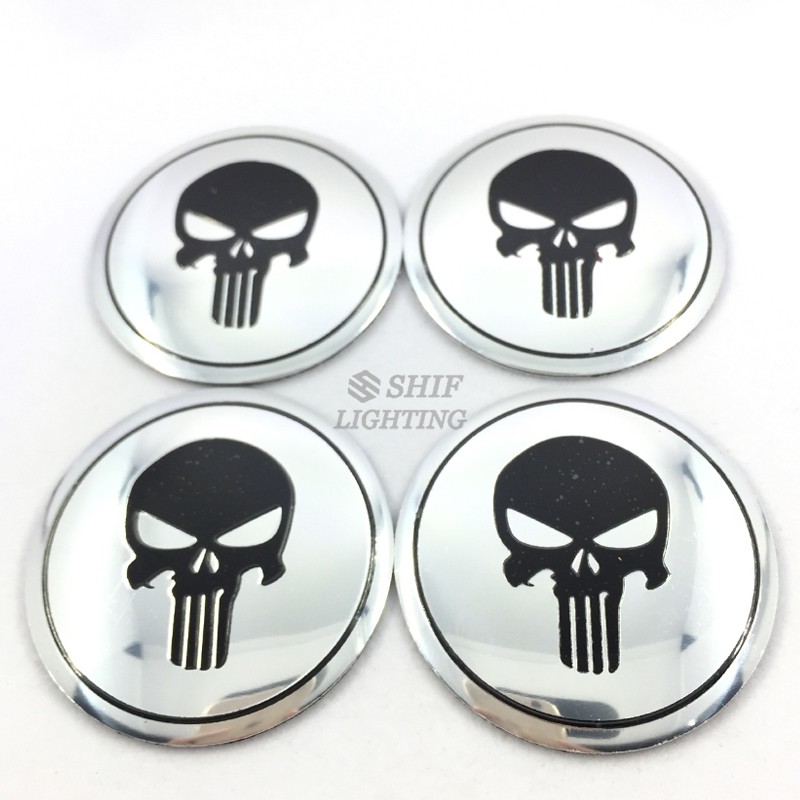 Bộ 4 miếng dán nắp giữa lốp xe hơi họa tiết đầu lâu 56mm