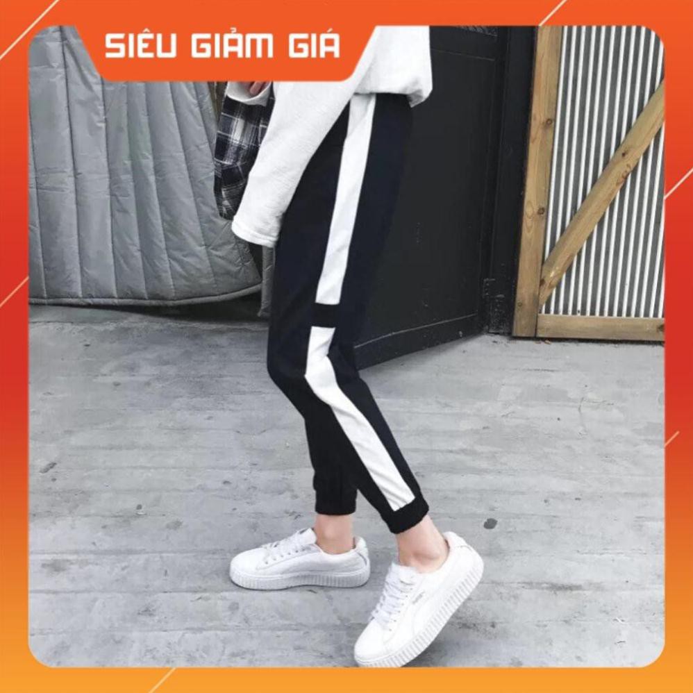 Quần Jogger co dãn 4 chiều đen sọc trắng lé vạch ngang đen ( có ảnh thật và clip review sản phẩm )