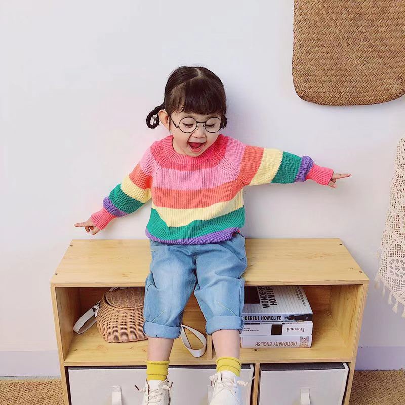(Hàng đẹp video) Áo len bé gái cầu vồng phong cách Hàn quốc chất dày dặn siêu đẹp hàng cao cấp