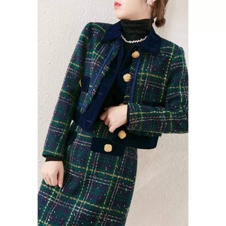 vải dạ tweed kẻ xanh lá