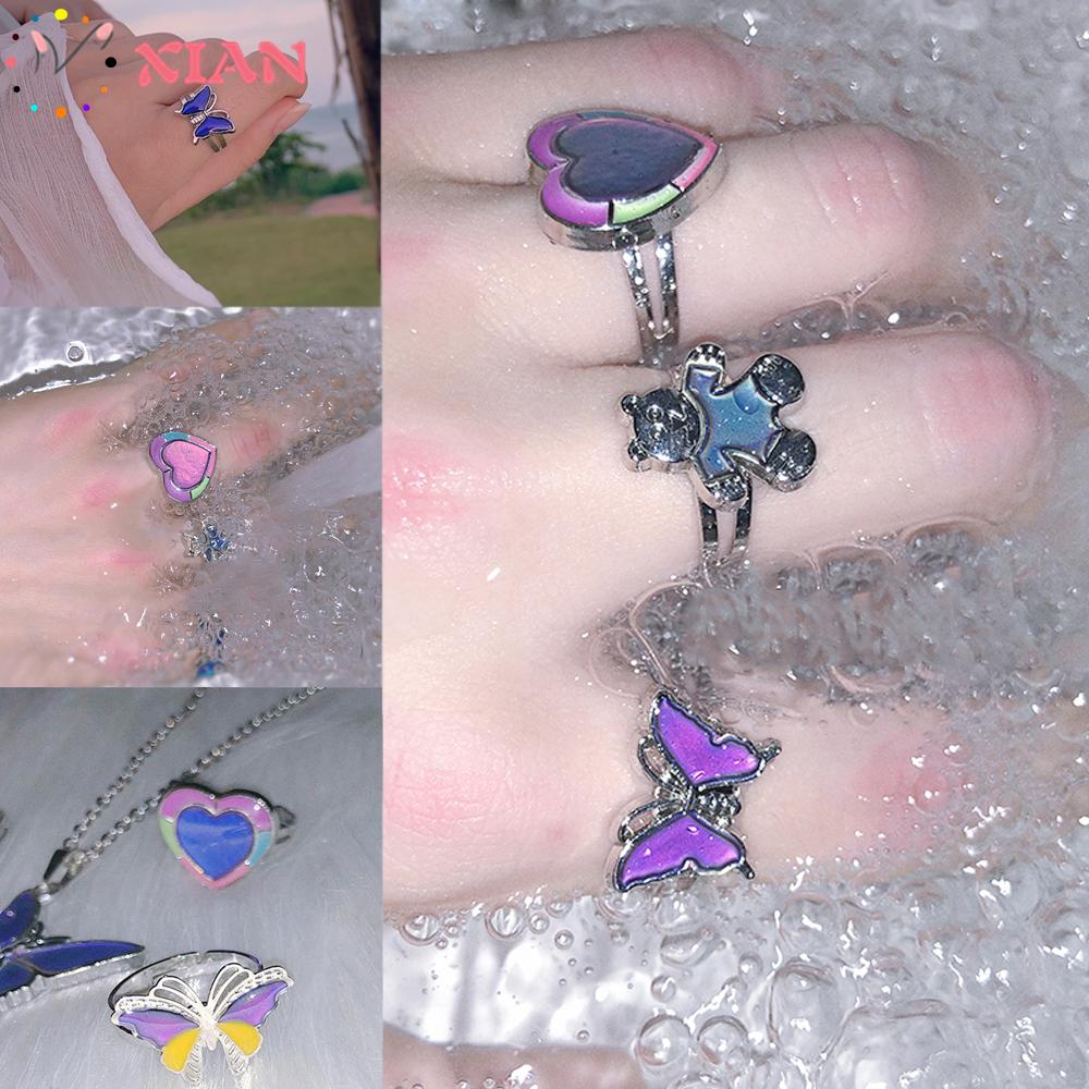 (Hàng Mới Về) Nhẫn Đổi Màu Theo Nhiệt Độ Họa Tiết Bướm / Trái Tim 6 Kiểu Thời Trang