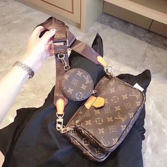 Túi xách nữ Set túi 3 món l.V 3 in 1 đeo chéo đeo vai dây dù nâu hot trend , kèm phụ kiện  thời trang sm