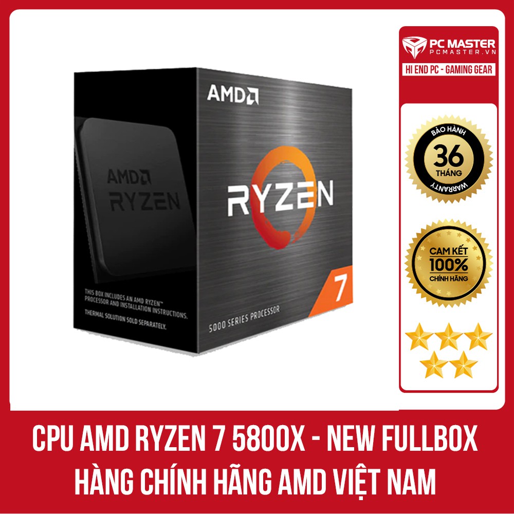 CPU AMD Ryzen 7 5800X (3.8GHz Turbo Up To 4.7 GHz, 8 Nhân 16 Luồng)  Box nhập - Hàng New Fullbox
