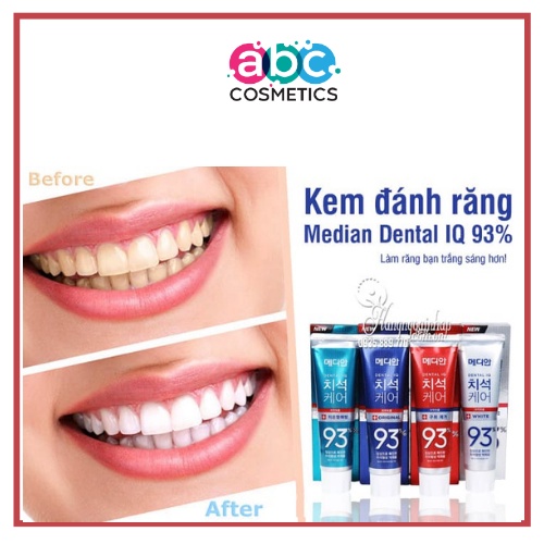 Kem Đánh Răng Trắng Răng Hàn Quốc Median Dental IQ 93% Giúp Răng Chống Ê Buốt Loại Bỏ Mùi Hôi 120g