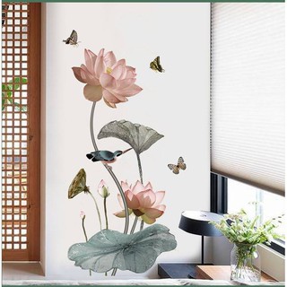 DECAL DÁN TƯỜNG HOA SEN LÁ NÂU NHẠT