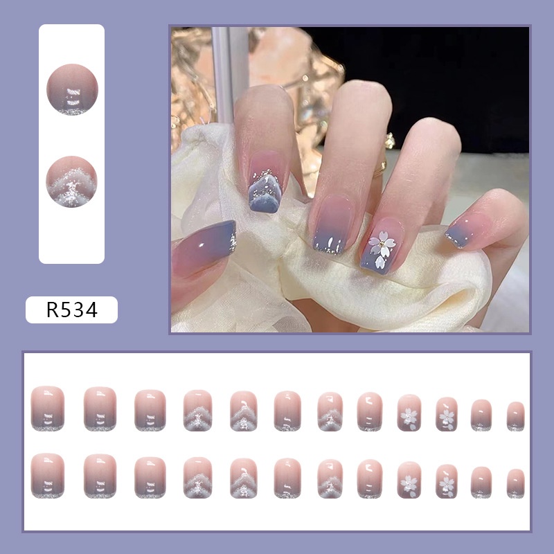 Hộp 24 Móng Tay Giả Sáng Bóng Chống Nhòe Màu Xanh Dương Gradient R534