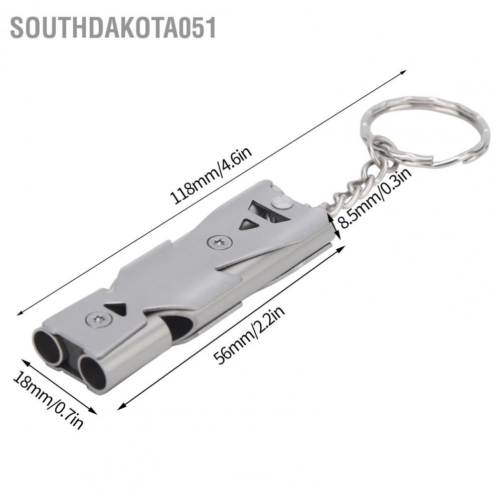 Southdakota051 Outdoor Survival Whistle with Keychain Stainless Steel Double Tubes Safety