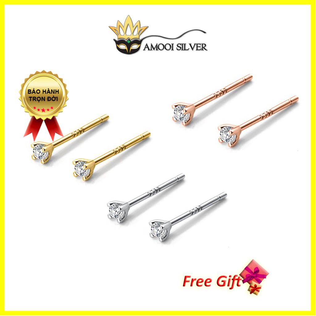 Bông Tai Bạc Nữ Nhí 2MM Giữ Lỗ Bấm - Hoa Tai Chuẩn Bạc S925 - Khuyên Tai Bạc S925 - AMOOI SILVER