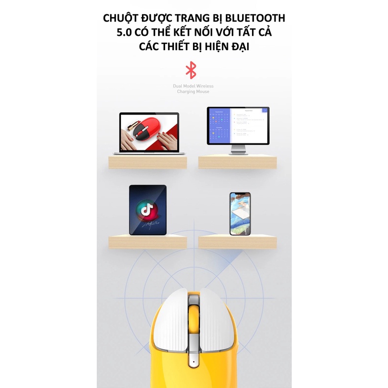 Chuột không dây M106 kết nối bằng Bluetooth và chip 2.4G siêu tiết kiệm pin, màu sắc cá tính thiết kế nhỏ gọn - VL