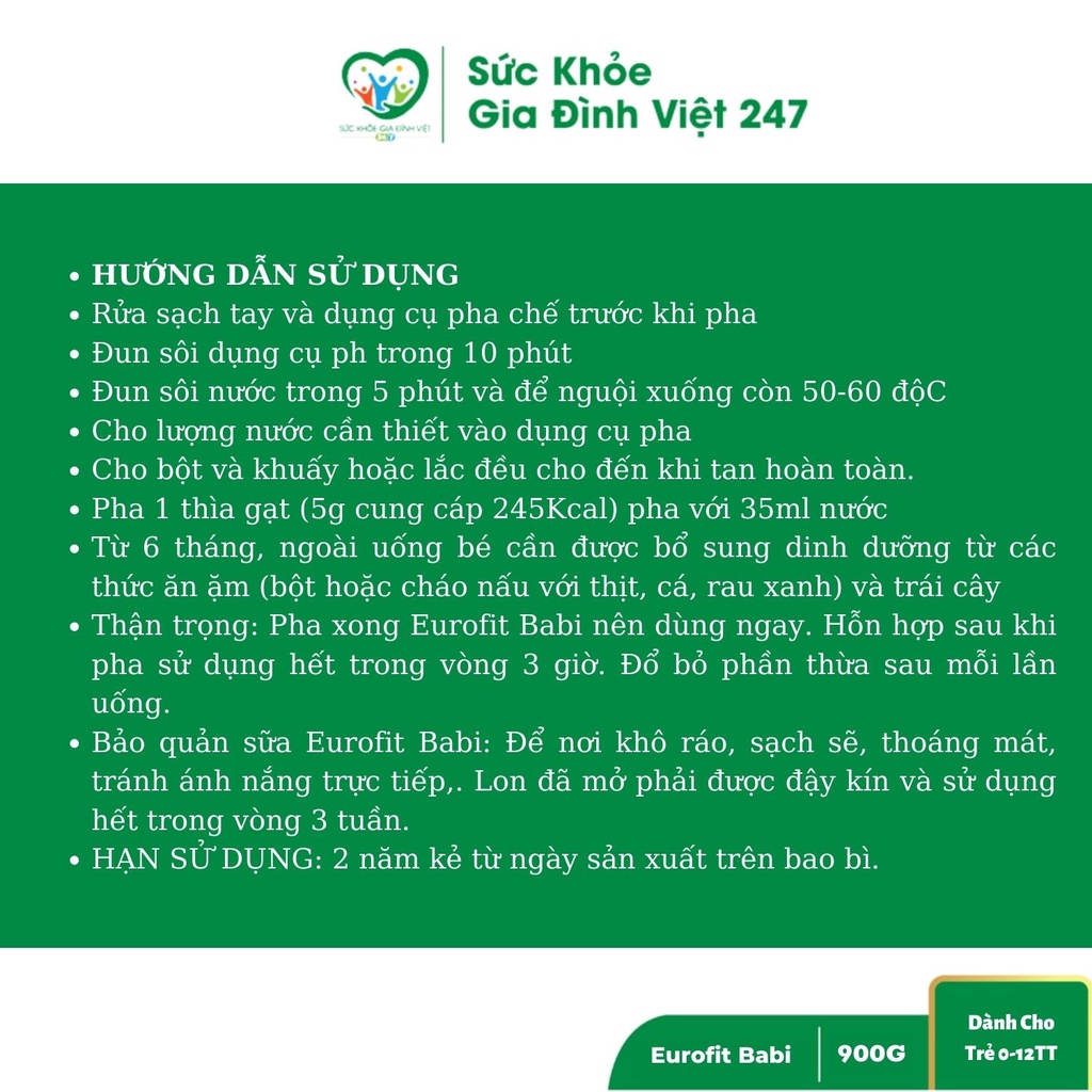 Sữa Eurofit Babi - 900G - Sữa Cho Bé Tăng Sức Đề Kháng Bé Ăn Ngon Tiêu Hóa Khỏe Mạnh Phát Triển Thị Giác