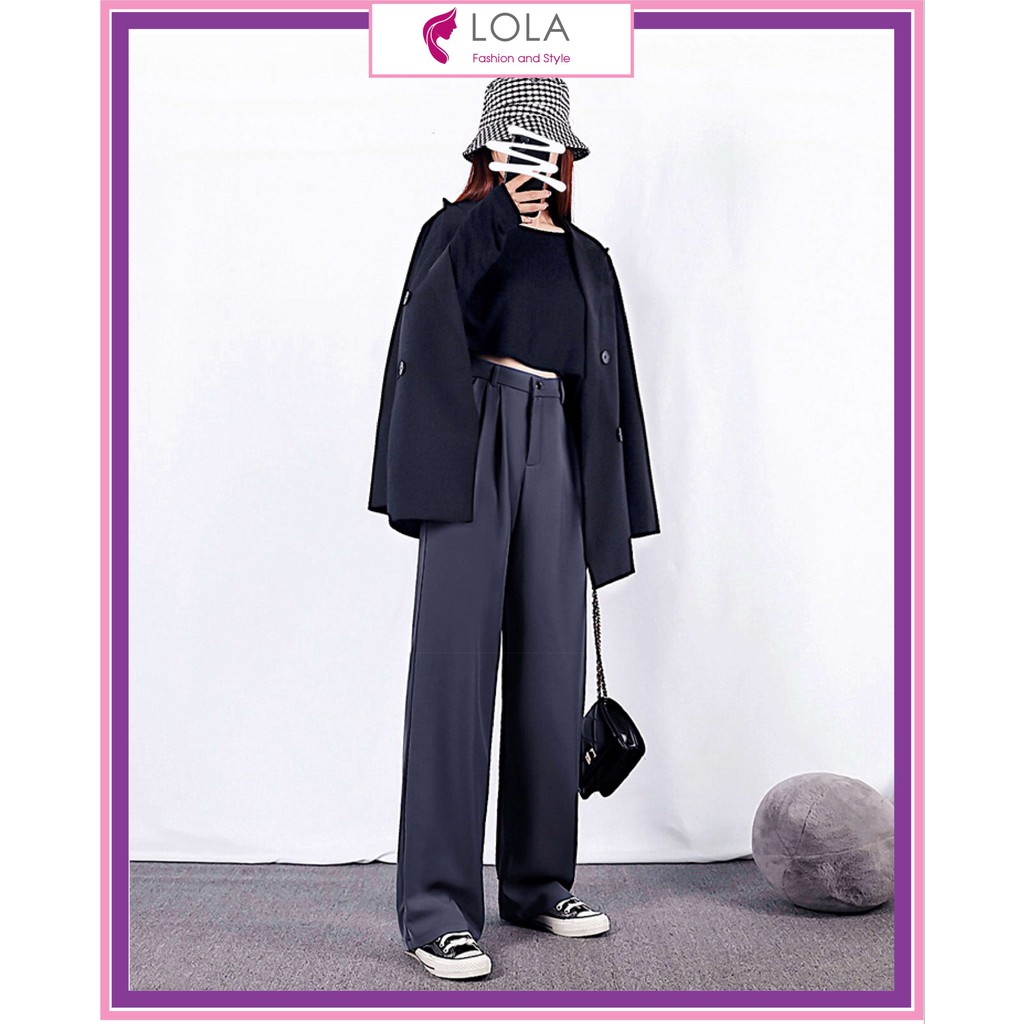 Quần ống rộng nữ lưng cao 𝐔𝐋𝐙𝐙𝐀𝐍𝐆 Style Hàn Quốc chất vải cát Hàn - Dáng quần suông mềm mại dài 100cm - Lola Fashion