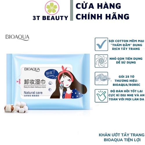 Khăn ướt tẩy trang Bioaqua tiện lợi khi đi ra ngoài 25 tờ