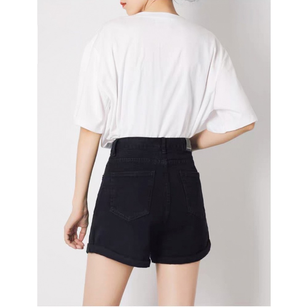 Quần đùi jean nữ cạp cao SAIGONJEAN basic lật lai trơn QS001 phong cách hàn quốc