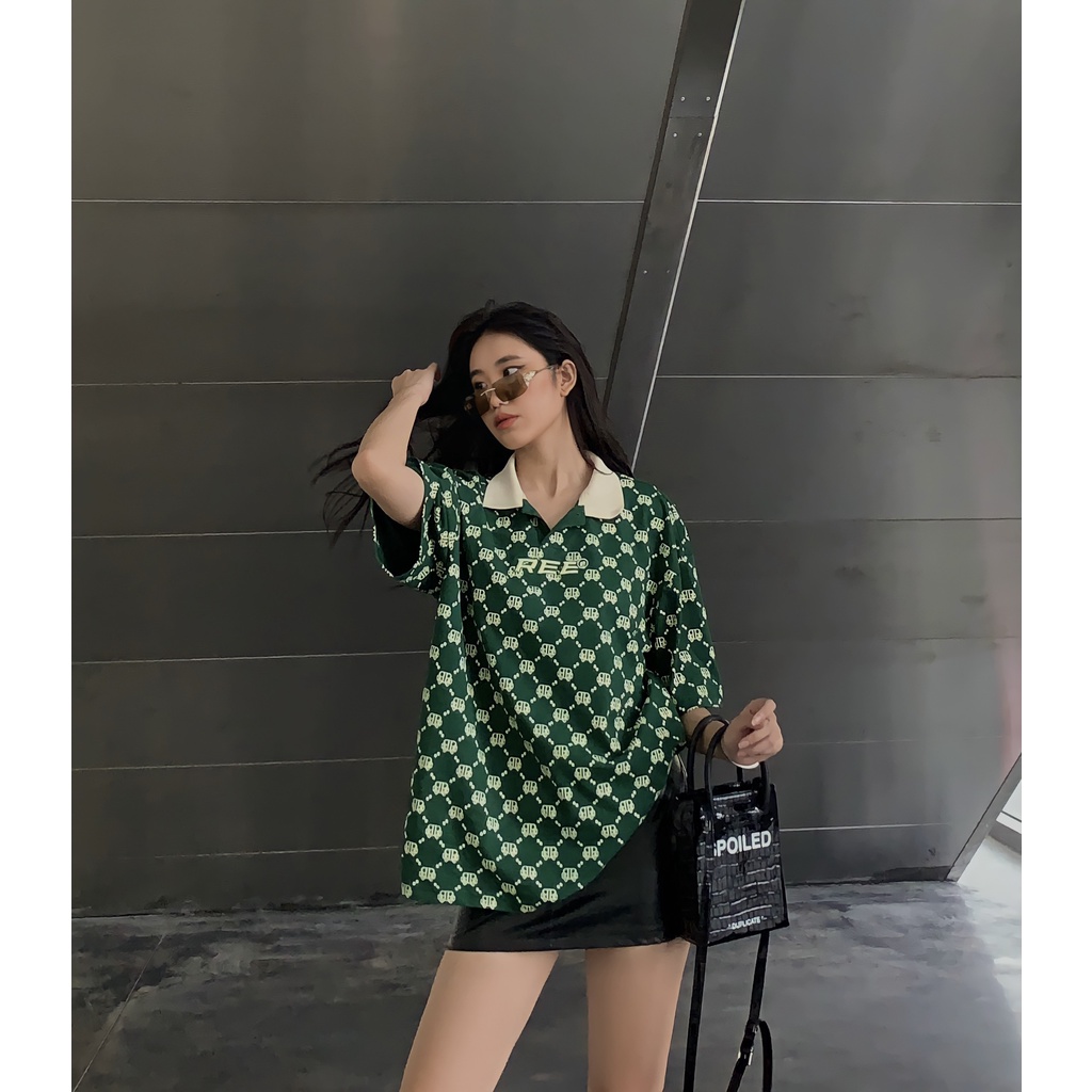 LOCAL BRAND REE - ÁO POLO DIAMOND MONOGRAM MÀU XANH ĐẬM