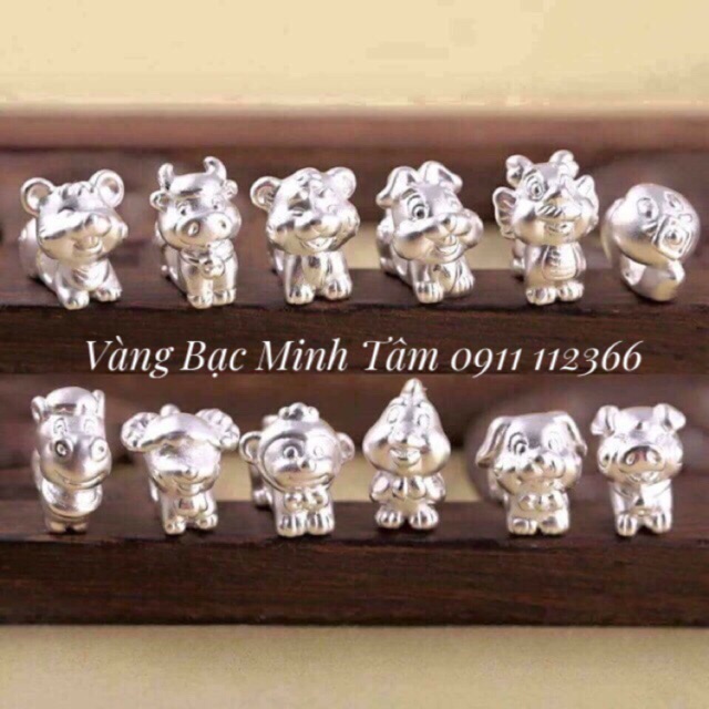 Charm con giáp bạc ta 3D,con giáp bạc ta S999 hàng loại 1 đủ 12 con giáp