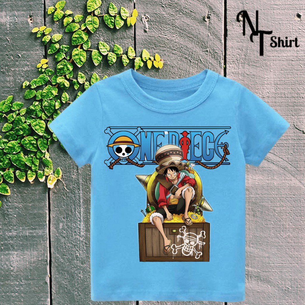 Áo phông bé trai in hình One Piece Luffy, Áo cotton xuất xịn mặc mát mịn hình in chất lượng 09