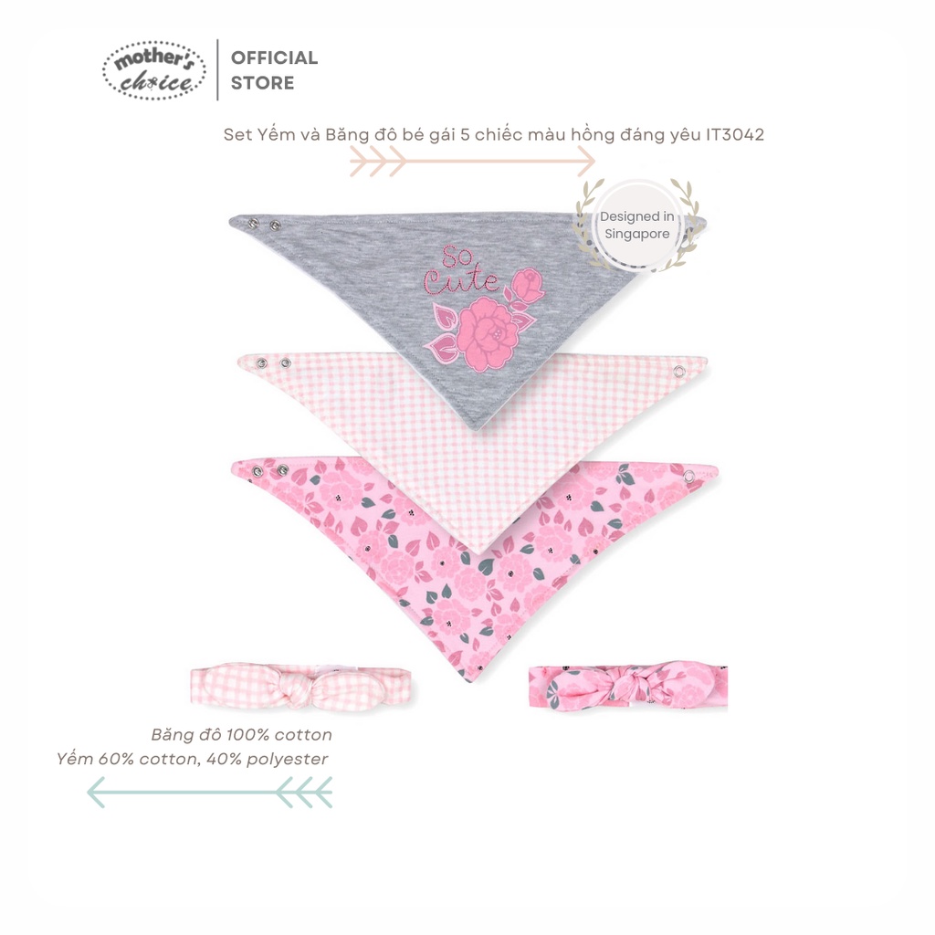 Set Yếm và Băng đô bé gái 5 chiếc màu hồng đáng yêu Mother's Choice IT3042