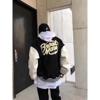 Áo khoác bomber varsity jacket kaki phối da siêu phẩm