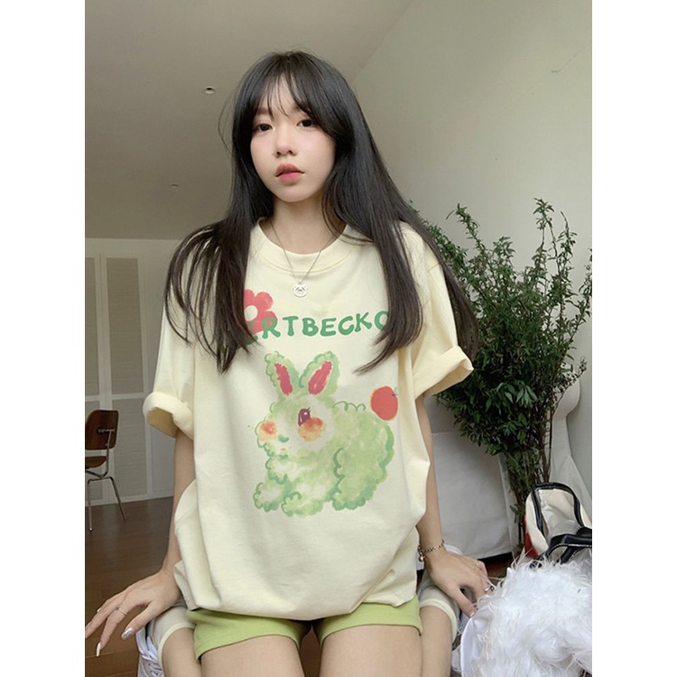 Áo Thun Dáng Rộng Ngắn Tay In Hoạt Hình Phong Cách Hàn Quốc Đáng Yêu Dành Cho Nữ 2022