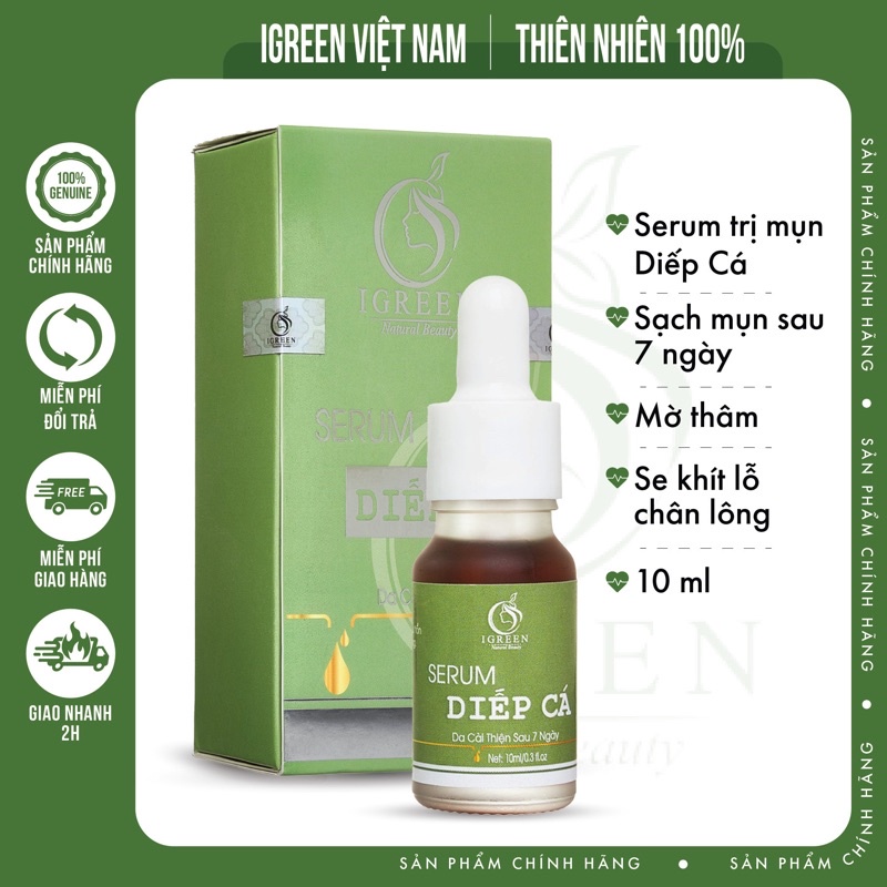 Serum Diếp Cá GIẢM MỤN, THÂM, SE KHÍT LỖ CHÂN LÔNG IGREEN - Acne Serum Diếp Cá IGREEN