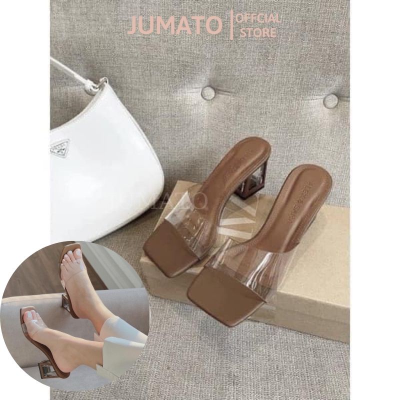 Dép guốc nữ cao 5 cm quai trong đế nâu got vuông hàng L1 cực đẹp JUMATO G2.016.36