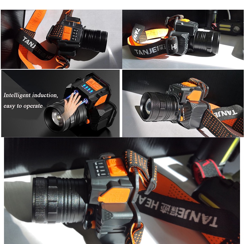 Đèn Pin Đeo Đầu Cảm Biến Siêu Sáng Chống Thấm Nước Có Thể Sạc Lại Tiện Dụng