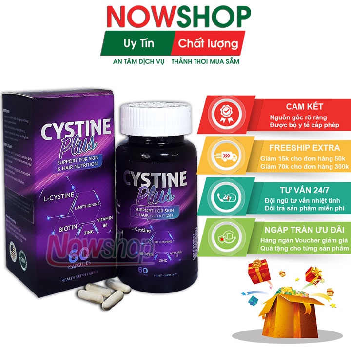 Viên uống đẹp da dưỡng tóc Cystine Plus USA giúp giảm bã nhờn và sạm nám cung cấp dưỡng chất ngăn ngừa gãy và rụng tóc