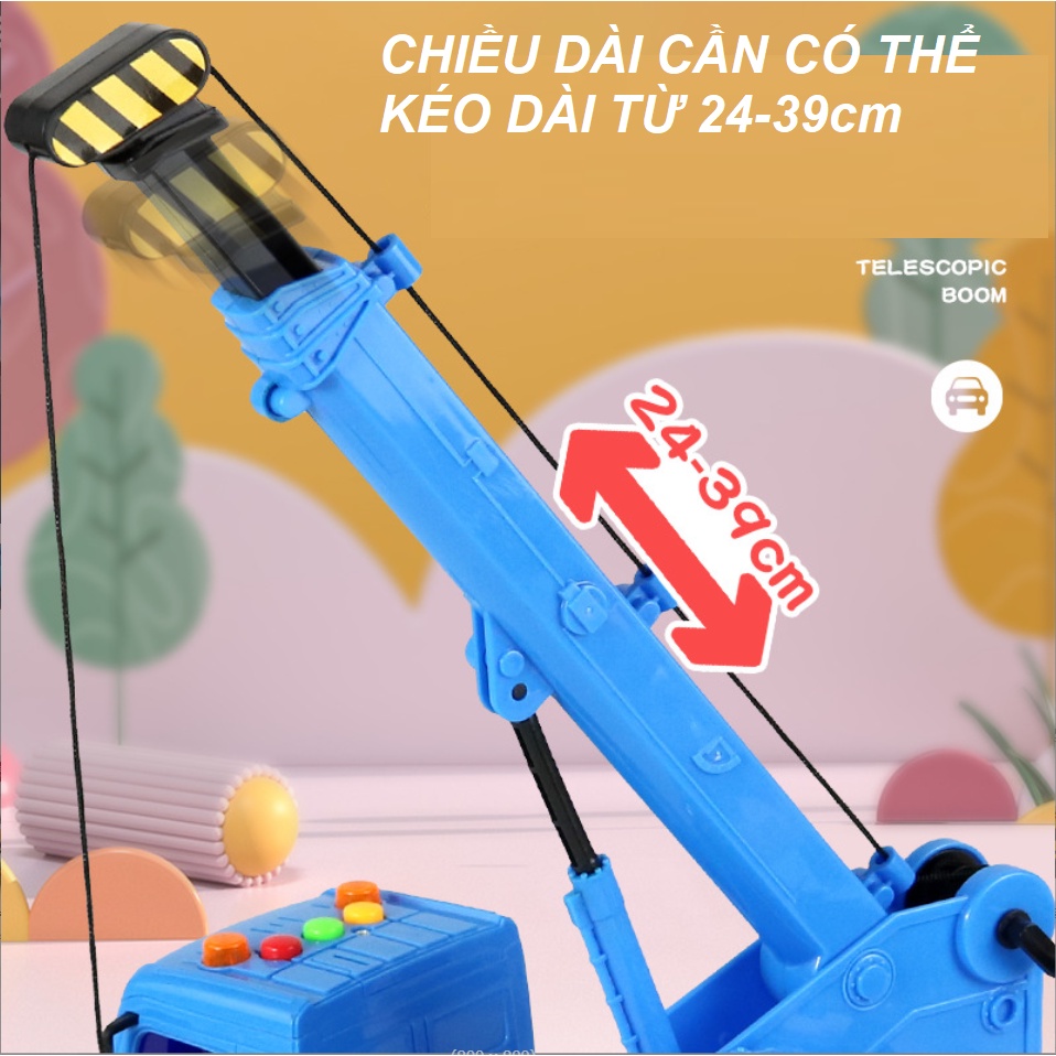Xe cẩu móc mini đồ chơi trẻ em mô hình xe ô tô có âm thanh và đèn nâng hạ và kéo dài cần móc