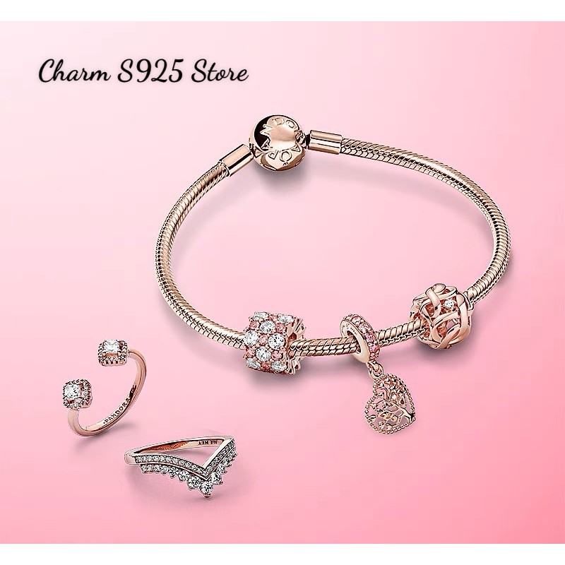 BỘ VÒNG TAY PAN ALE MIX 3 HẠT CHARM ROSE GOLD S925 HÀNG CAO CẤP