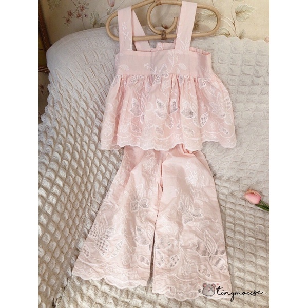 Tiny Mouse - bộ thô thêu cho bé gái màu hồng xinh xắn