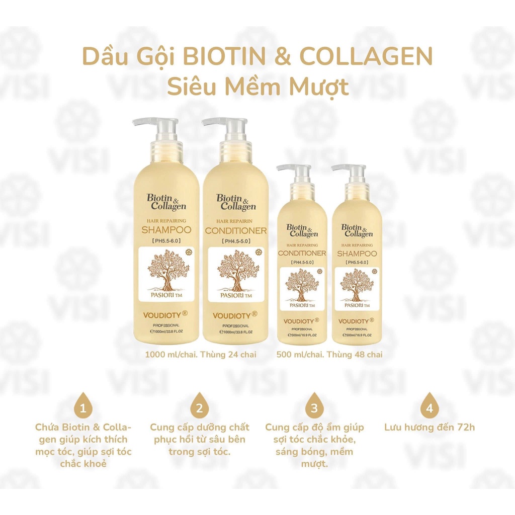 Dầu gội xả siêu mượt Biotin Collagen Repairing Voudioty vàng 1000ml