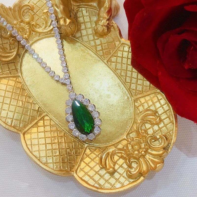 Vòng cổ Bạc 925 Mặt Hoa Đính Đá Zircon Hình Giọt Nước