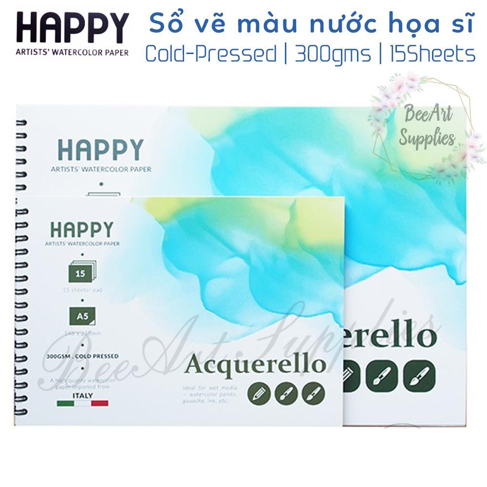 [Mã SKAMPUSHA9 giảm 8% đơn 250K] Giấy vẽ màu nước Happy 300gms [ CHÍNH HÃNG ] size A5/A4 Tập 10 tờ