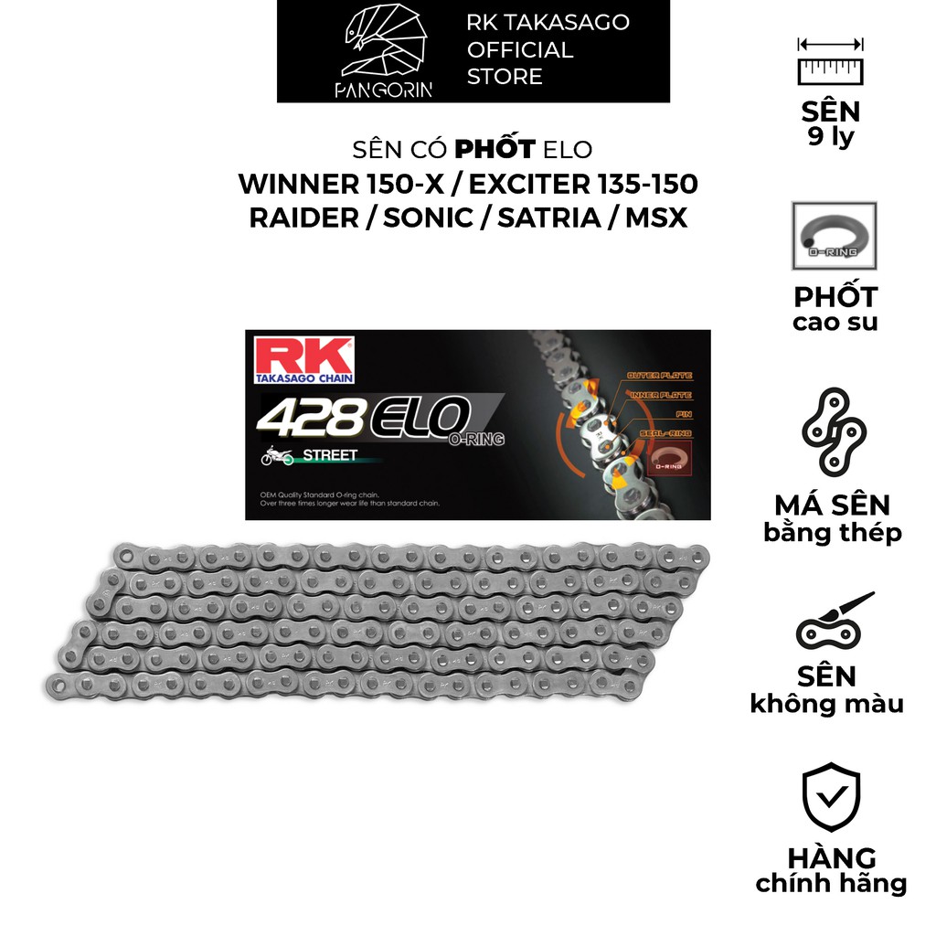 Sên xe máy có phốt Exciter / Winner / Raider / Sonic / Satria 428 ELO Sên có phốt cao su O-ring không Màu Chính hãng RK