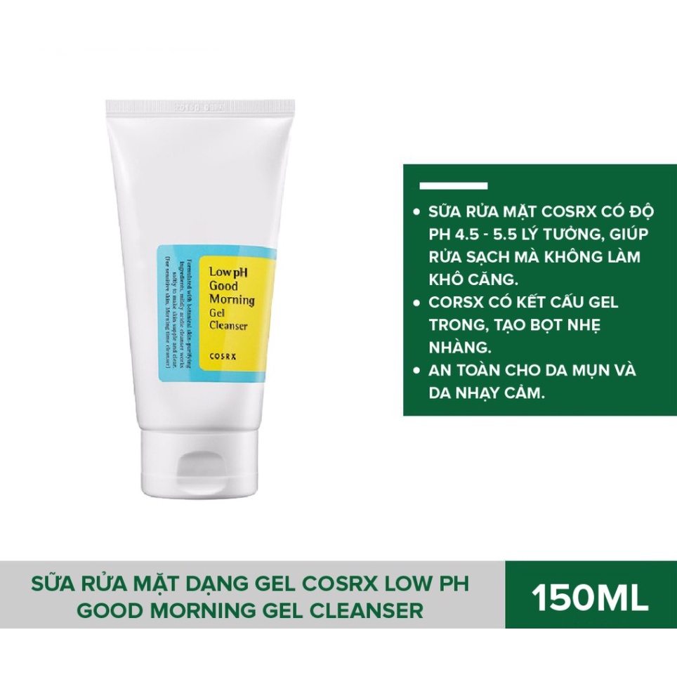 Sữa rửa mặt trà xanh dạng Gel COSRX Low pH Good Morning 150ml