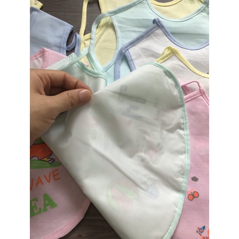Yếm cotton chống thấm xỏ tay cúc bấm, yếm ăn dặm cho bé