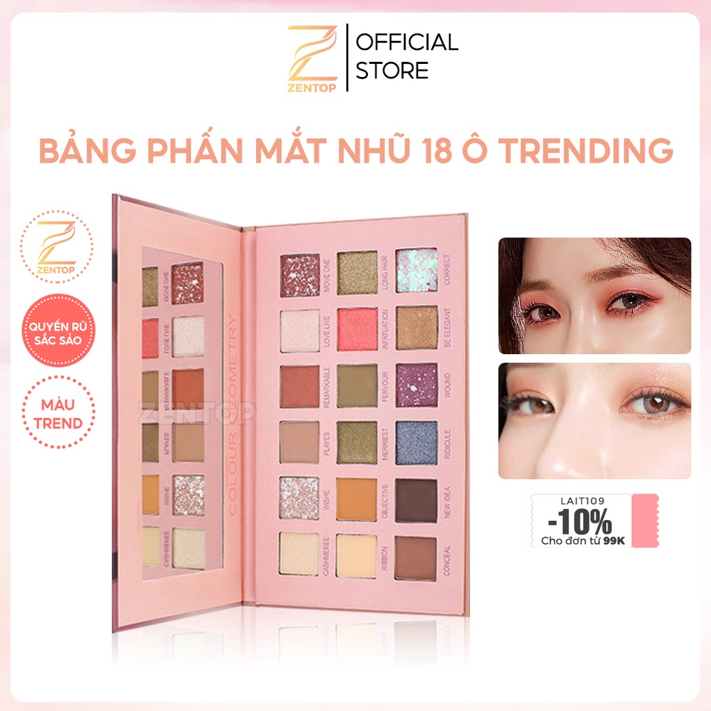 Bảng phấn mắt nhũ 18 ô Lameila lấp lánh phấn mắt trang điểm makeup siêu xinh ZENTOP