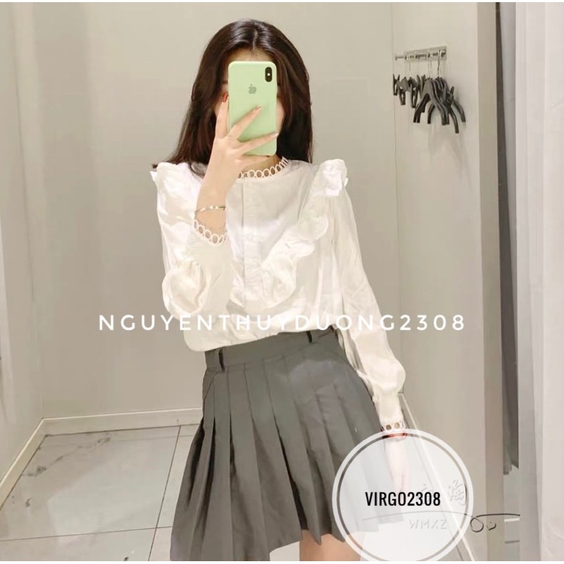 Áo sơmi Ulzzang viền bèo chữ V/Áo sơmi cổ bèo V 1602