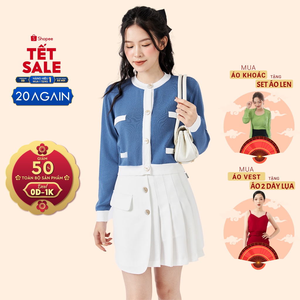 Áo len cardigan nữ dáng ngắn 20AGAIN, chất len montoghi mịn, co giãn tốt KLA0066