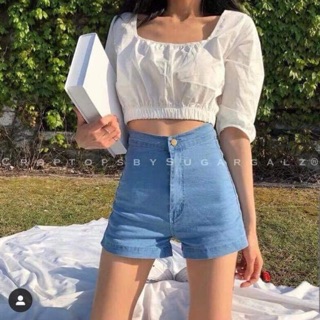 Áo croptop cổ vuông tay bồng thô chun - by SugarG