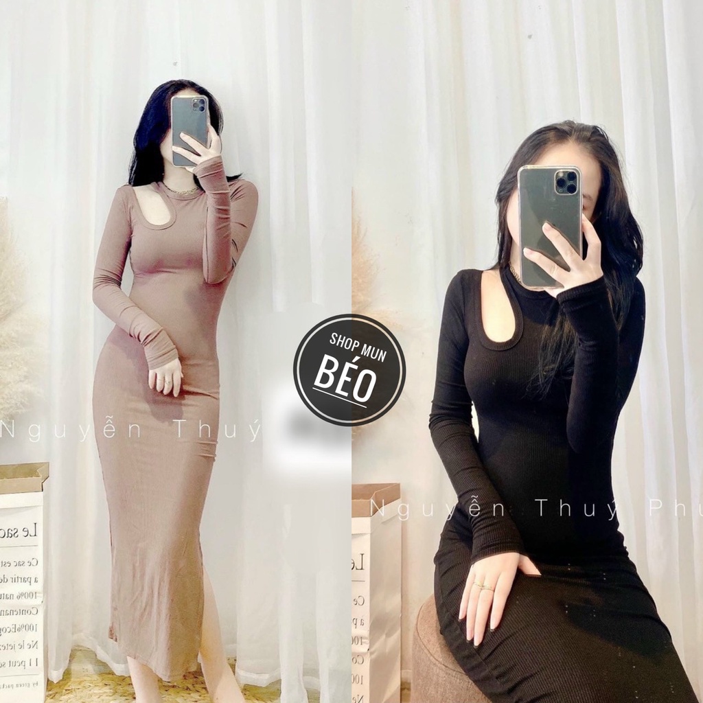 Đầm Body Khoét Vai Phom Dài Xẻ Đùi Thun Borip Thích Hợp Mặc Đi Tiệc Đi Làm Đi Chơi