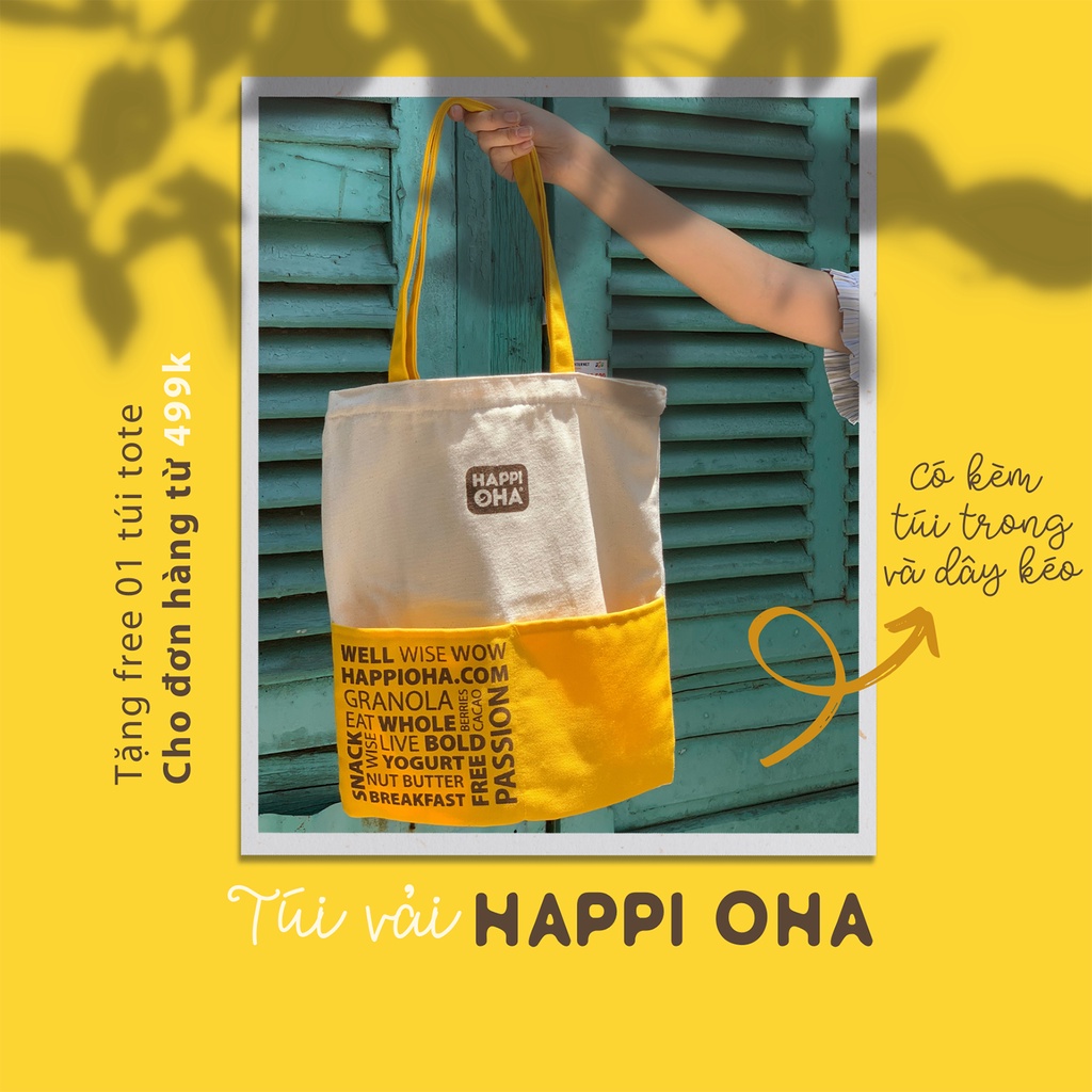 Túi vải canvas - Tote bag nhiều ngăn tiện lợi - HAPPI OHA