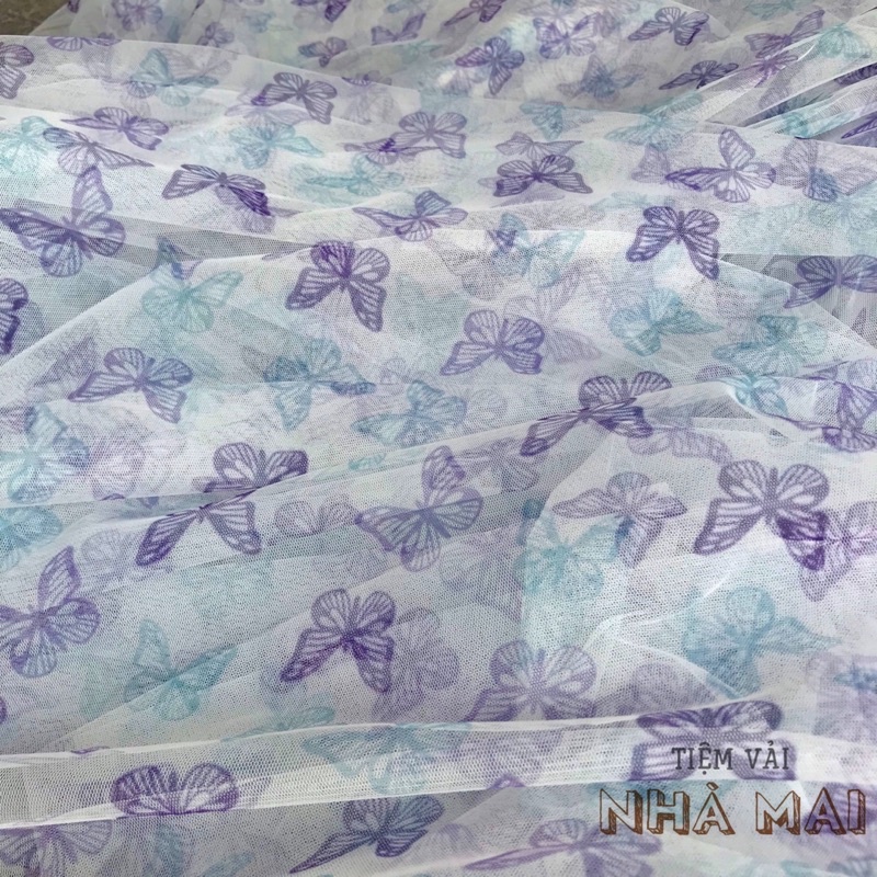 Vải Lưới Trắng Mềm In Hoạ Tiết 🦋 Xinh Xắn