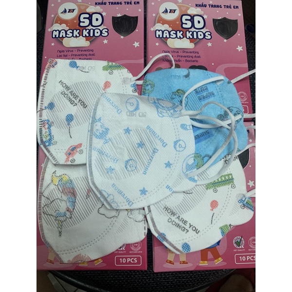 Khẩu Trang 5D Mask Kids T&amp;T cho bé 3 - 6 tuổi - Giao màu ngẫu nhiên ( hộp 10 cái )